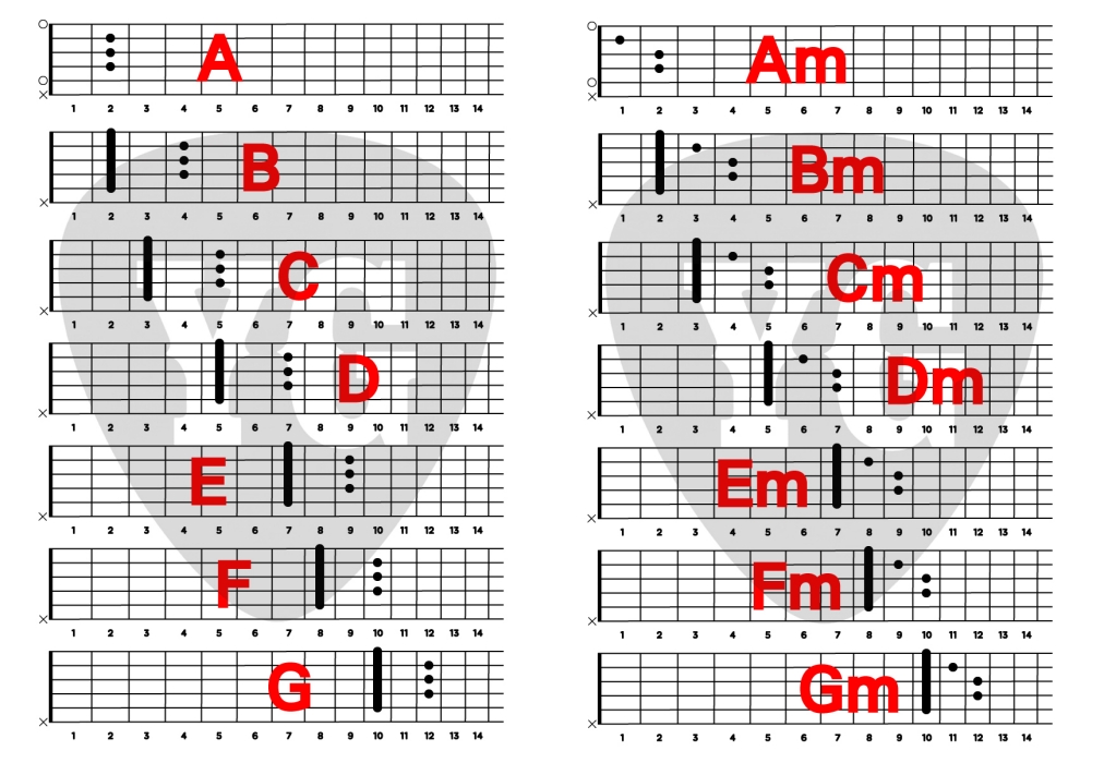 5번 줄을 루트로 하는 하이코드 포지션의 이미지