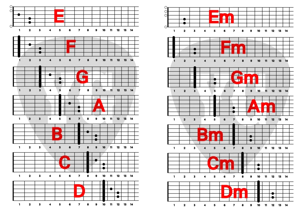6번 줄을 루트로 하는 하이코드 포지션의 이미지