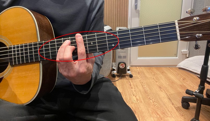 6번줄 루트의 C 코드로 시작할 때 연주 구역 이미지