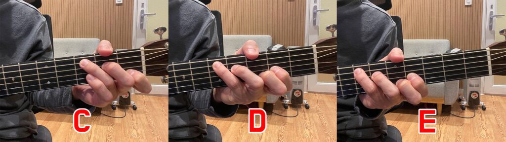 5번 줄 근음을 활용한 기타 CAGED 시스템 C 코드 손모양