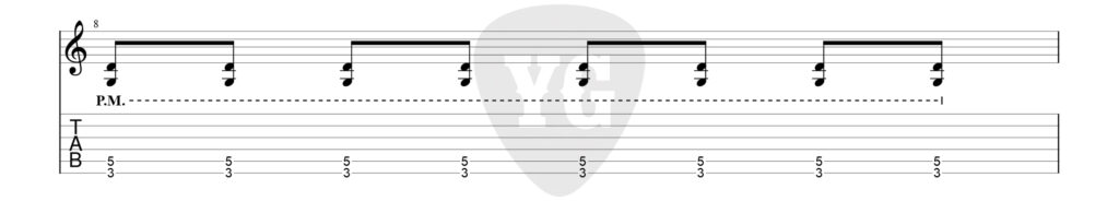 팜 뮤트 (P.M.) 타브악보 이미