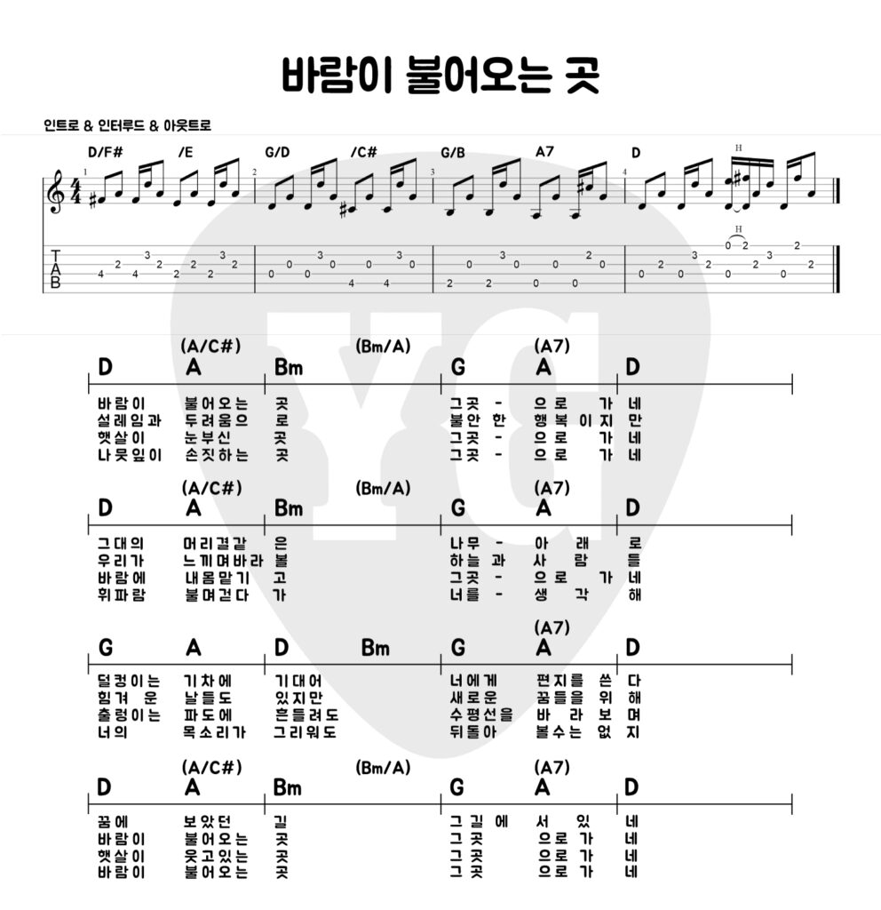바람이 불어오는 곳 악보 이미지